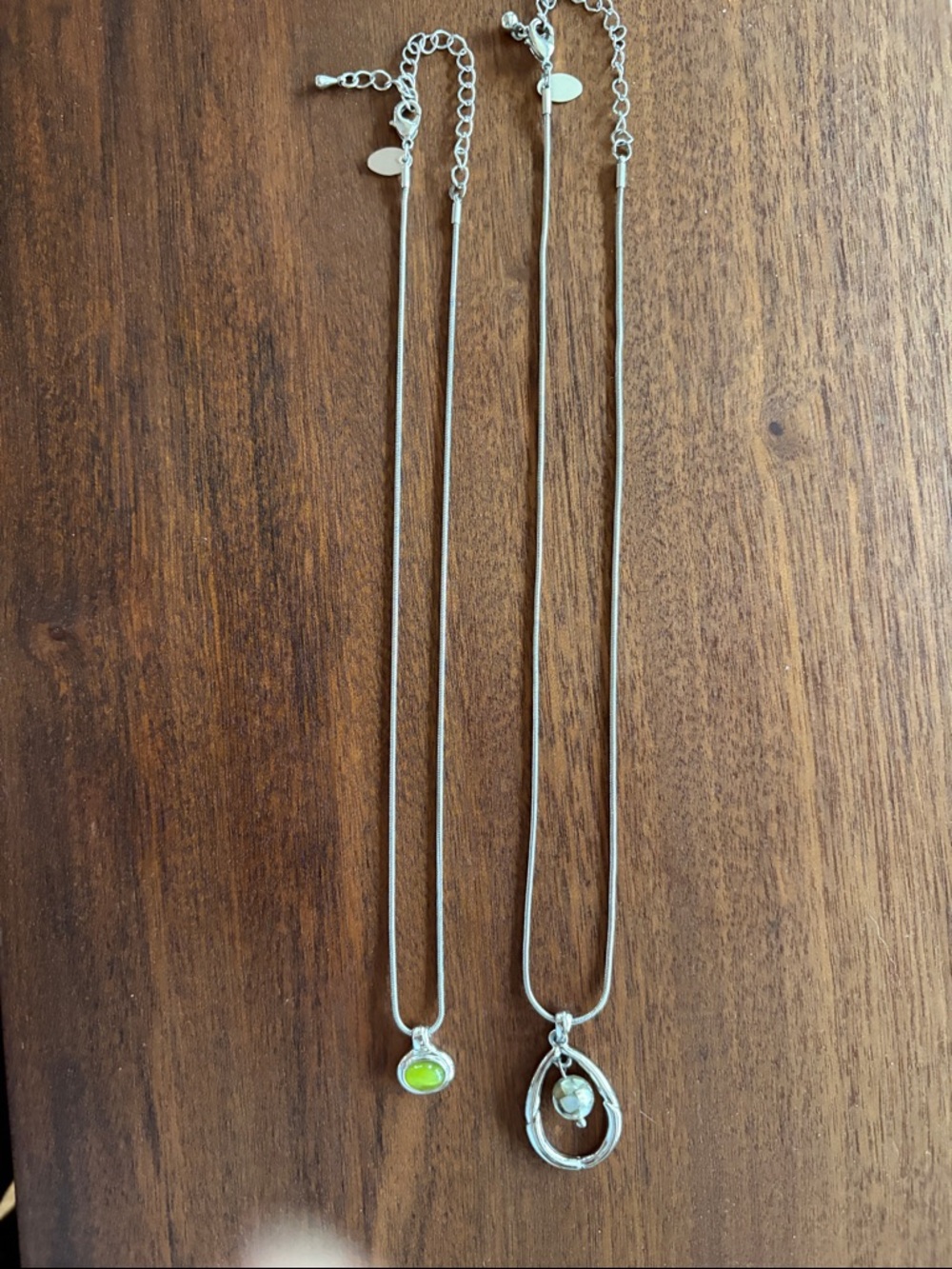 Lia Sophia Silver Teardrop Necklace with Lime Green Accent and Silver Pendant - Picture 2 of 7
